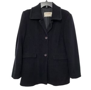 An Fere Women's Black Wool Angora Collared Lined Coat Made in Italy Sz 46 US‎ 12